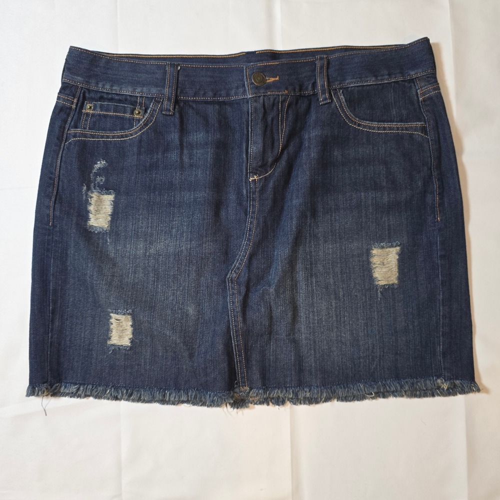 Old Navy Womens Dark Wash Distressed‎ Denim Mini Skirt Raw Hem Size 10 Regular